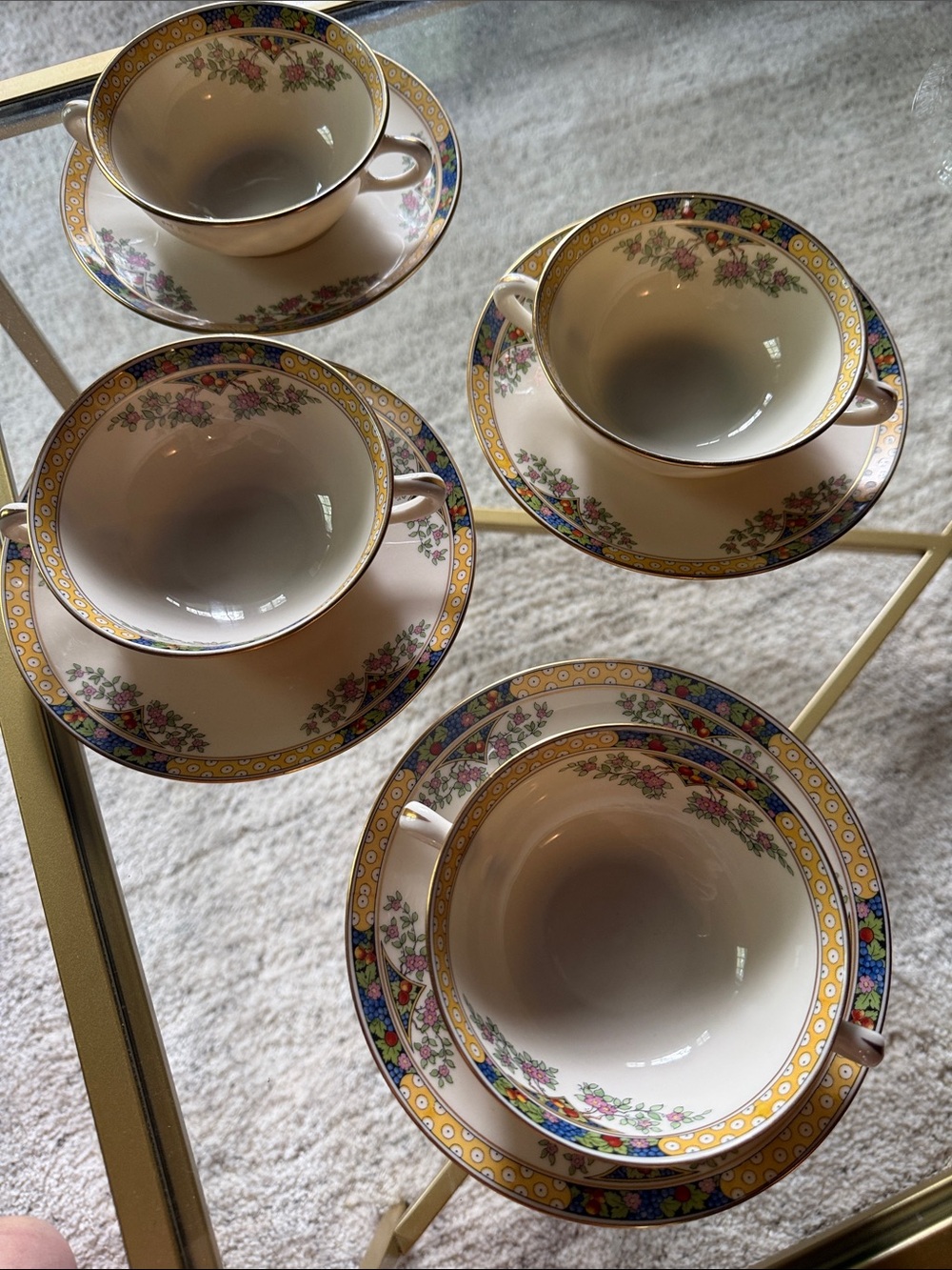 Lenox cream soup bowls with saucers  set of four  the orchard pattern
